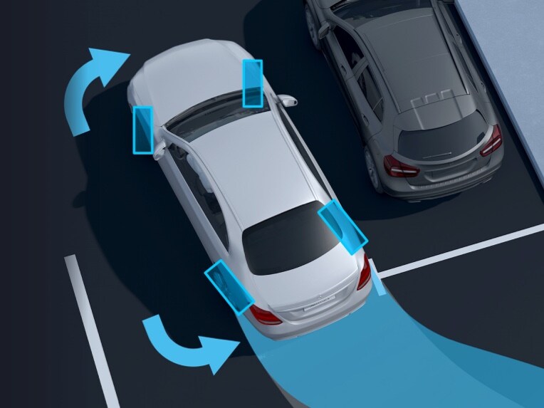 La direction de l'essieu arrière avec un angle de braquage important s'affiche sur l'écran de votre Mercedes-Benz.