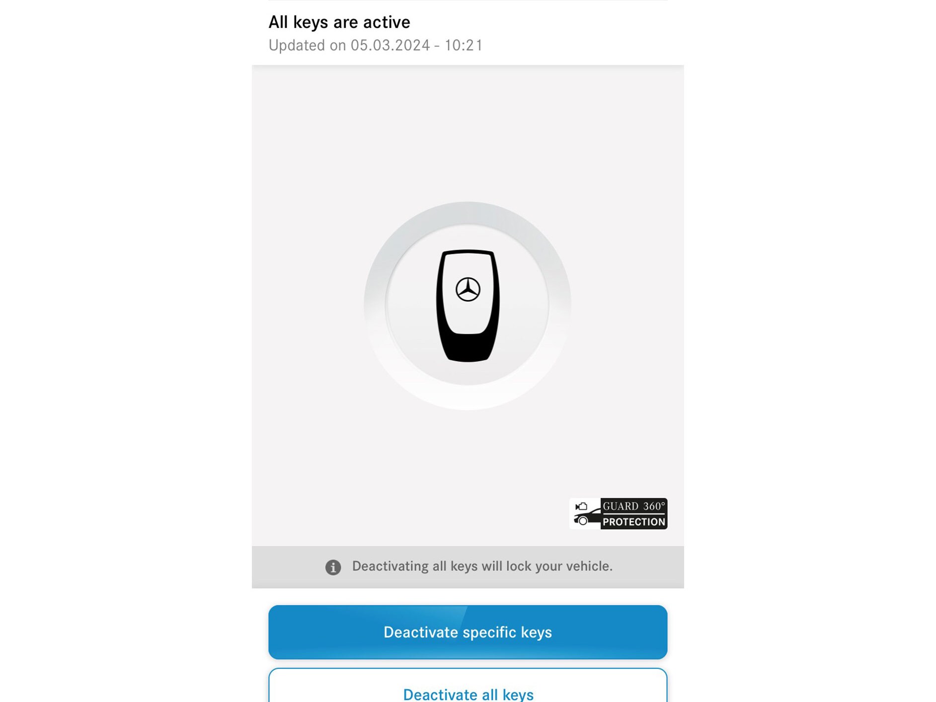 Sullo smartphone viene visualizzato il menu del Digital Extras Disattivazione d'emergenza della chiave.