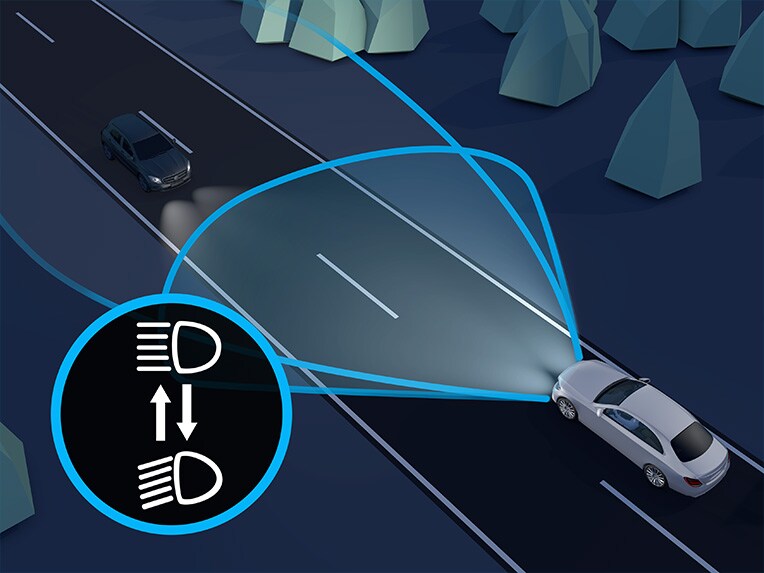 Eine Veranschaulichung des Adaptiven Fernlicht-Assistenten im Mercedes-Benz C-Klasse T-Modell.