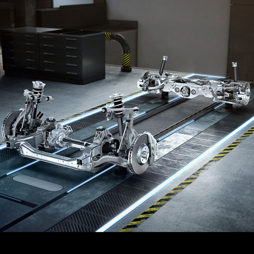 Das Fahrwerk mit Antriebsstrang des Mercedes-AMG C 43.