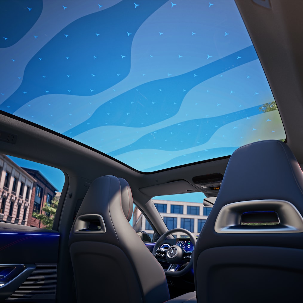 Das Panoramadach der völlig neuen elektrischen C-Klasse von Mercedes-Benz.