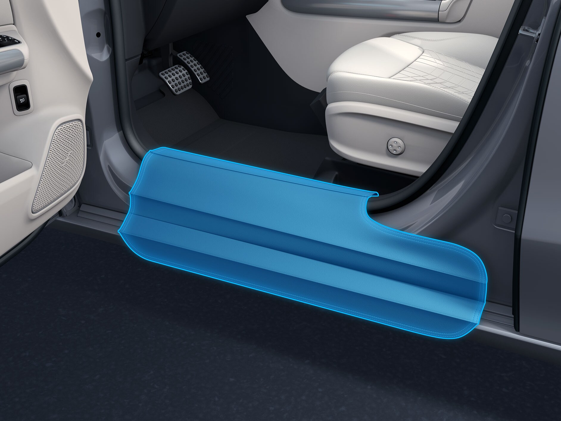 Detaillierte Darstellung des Einstiegsschutzes bei geöffneter Tür in Verbindung mit einem behindertengerechten Auto.