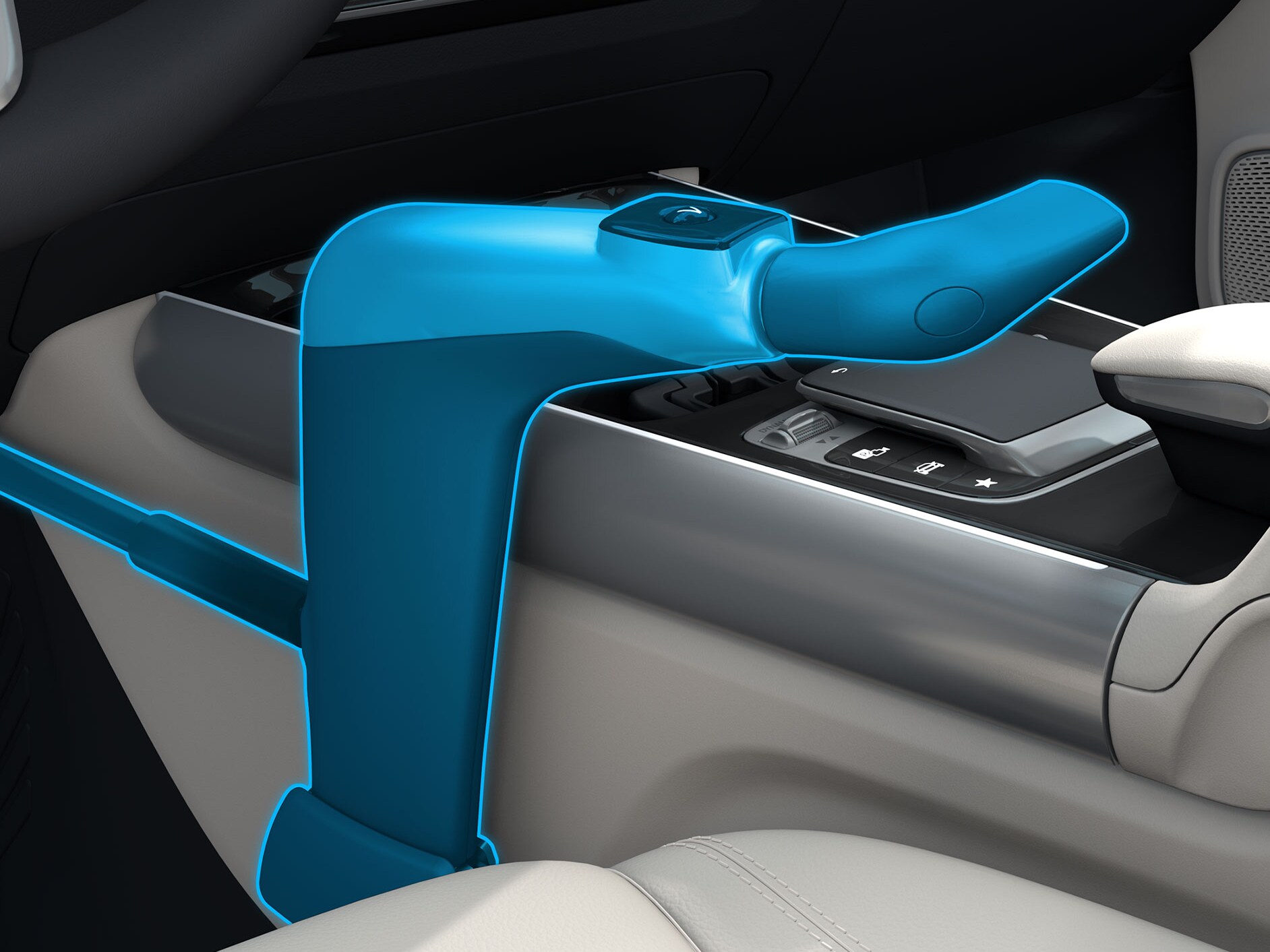 Eine Detailaufnahme eines Handbediengeräts Classic in Verbindung mit einem behindertengerechten Auto.