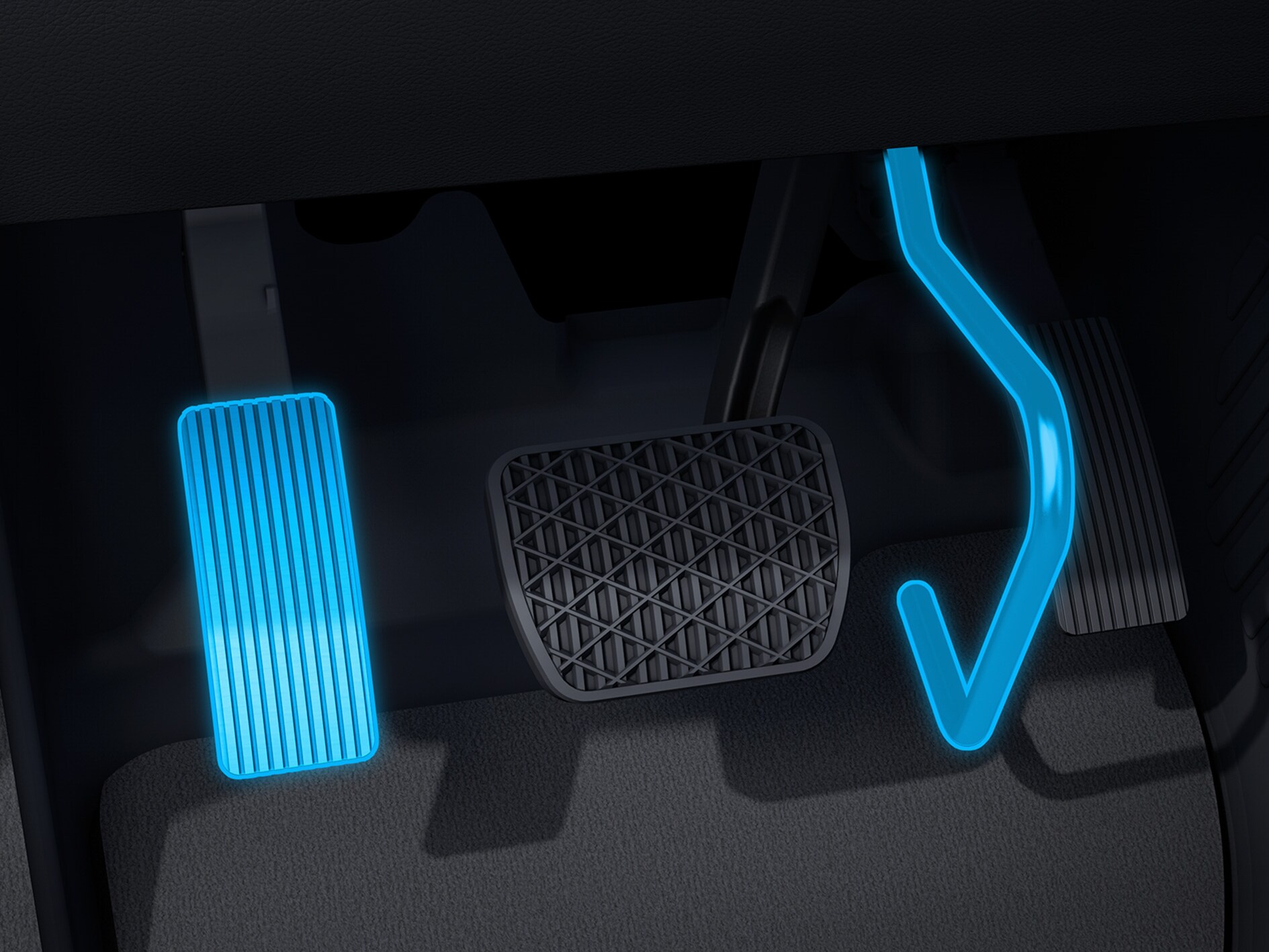 Un’immagine dettagliata del riposizionamento del pedale dell’acceleratore (elettronico) in combinazione con un'auto accessibile ai disabili.