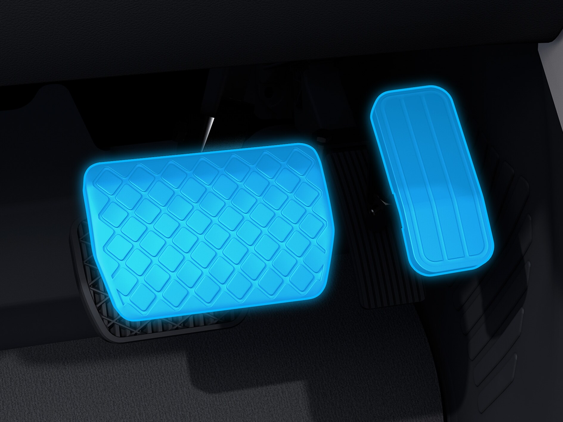 Une représentation détaillée de la rehausse de pédale en liaison avec un véhicule pour personnes à mobilité réduite.