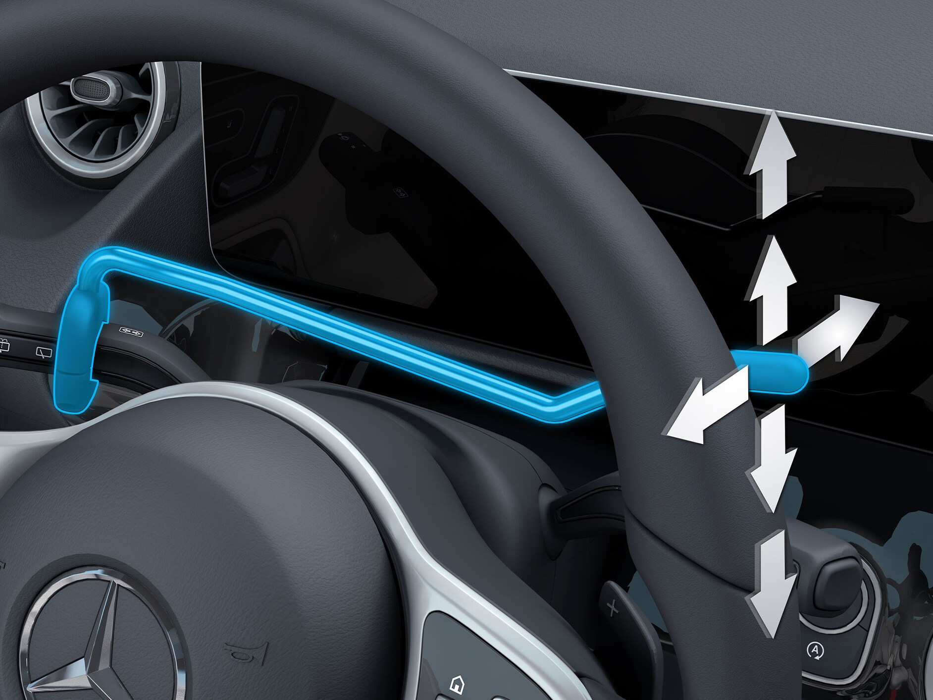 Une représentation détaillée du repositionnement du commodo en liaison avec un véhicule pour personnes à mobilité réduite.