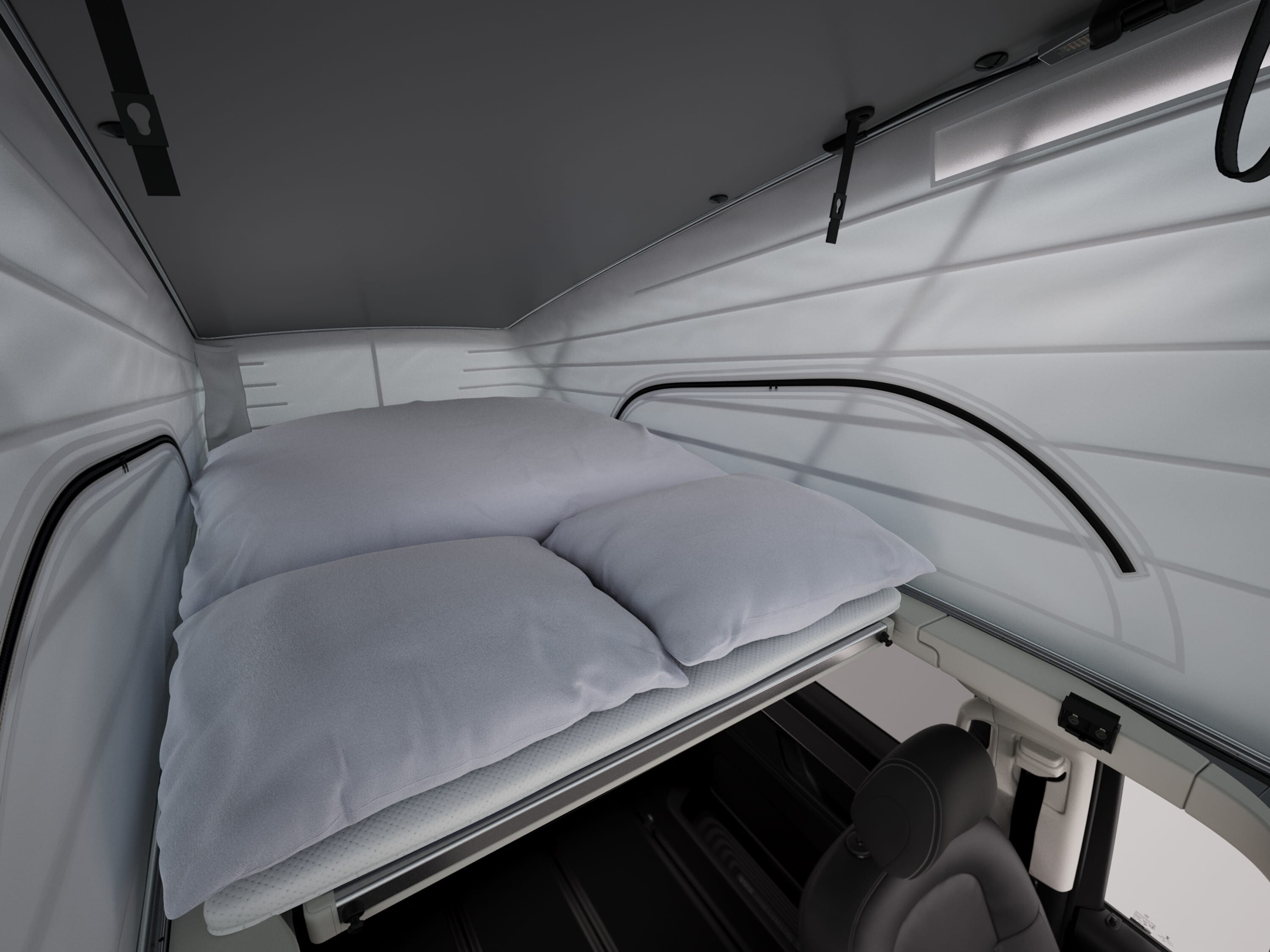 Mercedes-Benz Marco Polo HORIZON: zona notte con comodo letto all’interno del tetto a soffietto.