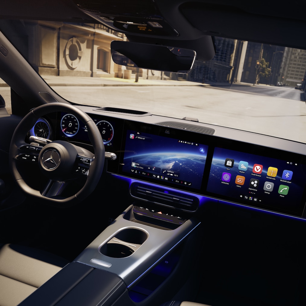 Vue du superscreen MBUX dans la Mercedes-Benz CLA C178.