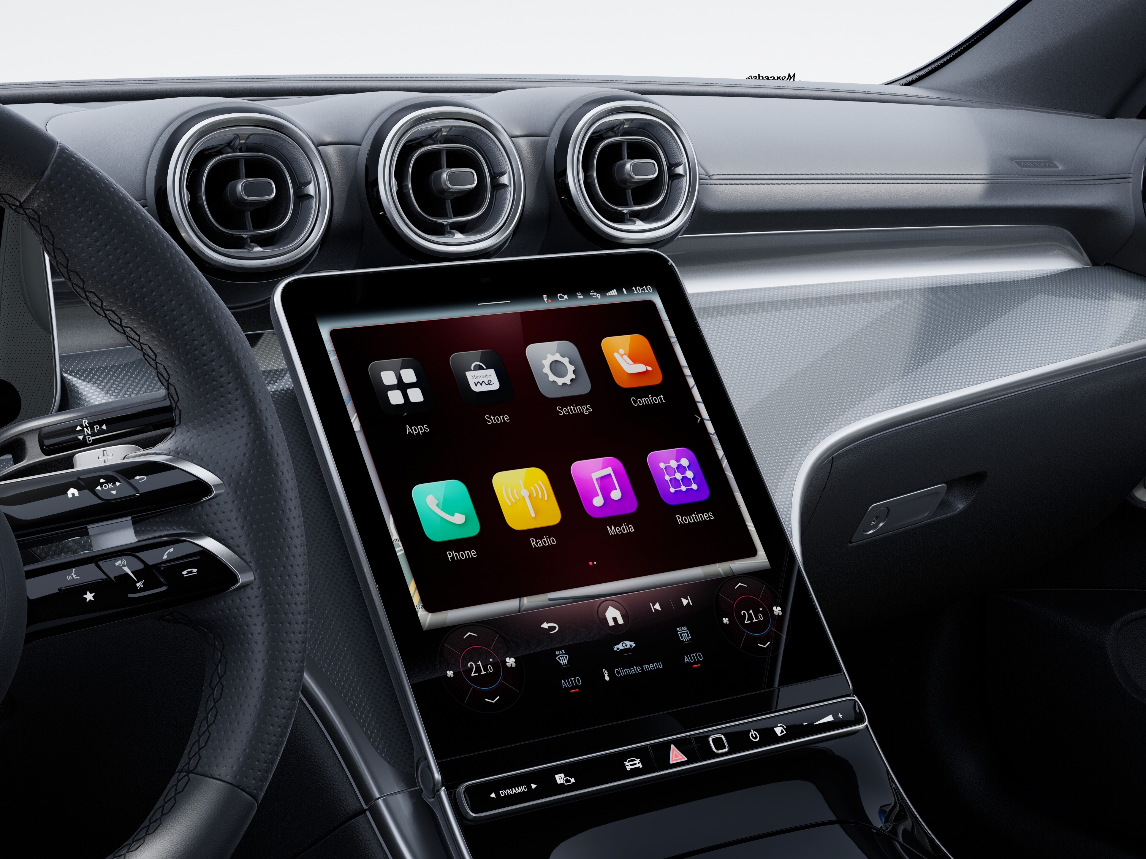 Das Zentral-Display mit einer Anzeige von Routinen im Mercedes-Benz CLE Cabriolet.