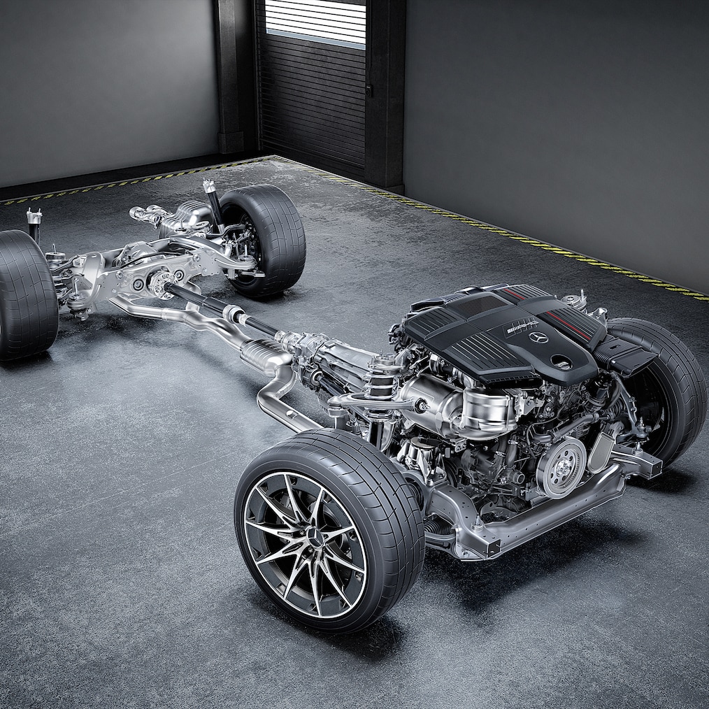 Der Antriebsstrang des Mercedes-AMG CLE 53 4MATIC+ Coupés.