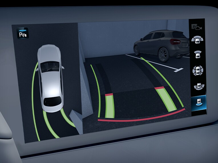Una illustrazione del pacchetto parcheggio con telecamera a 360°.