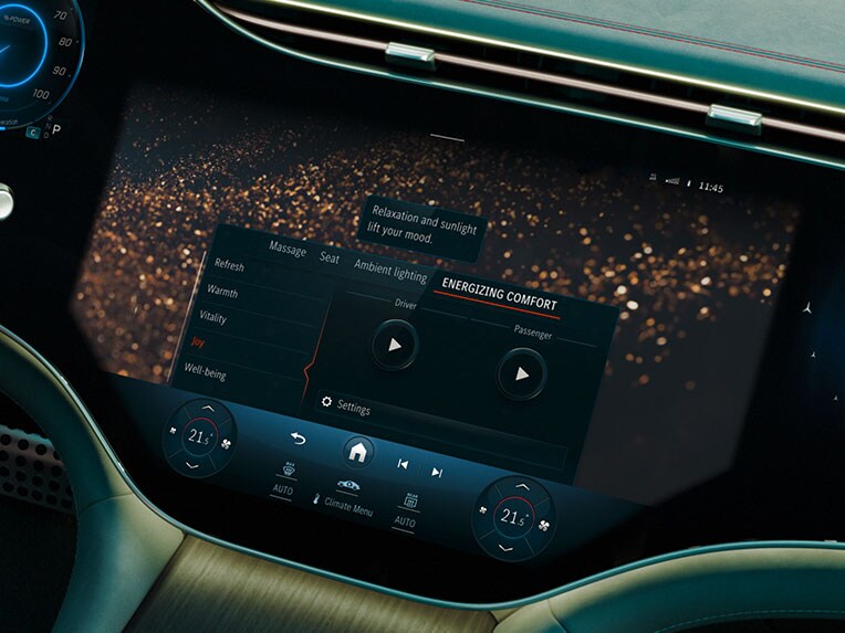 Il pacchetto ENERGIZING Plus su un display della Mercedes-Benz EQE Berlina.