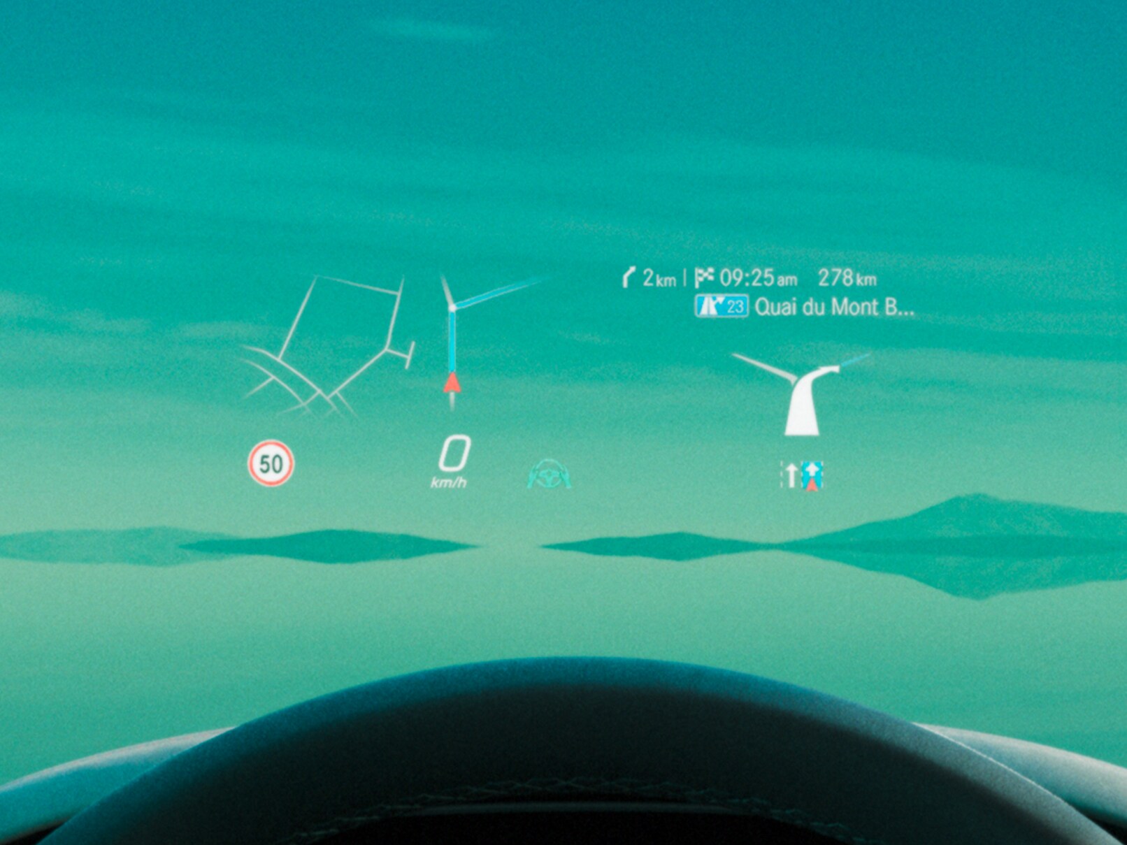 Il display head-up della Mercedes-Benz EQE Berlina.