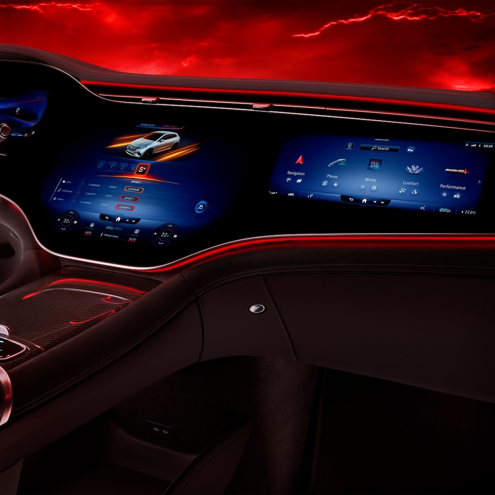 L’MBUX Hyperscreen nella Mercedes-AMG EQE 53 4MATIC+ SUV.