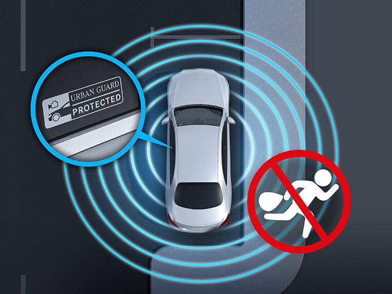 Una illustrazione della protezione vettura GUARD 360° della Mercedes-Benz EQS Berlina.