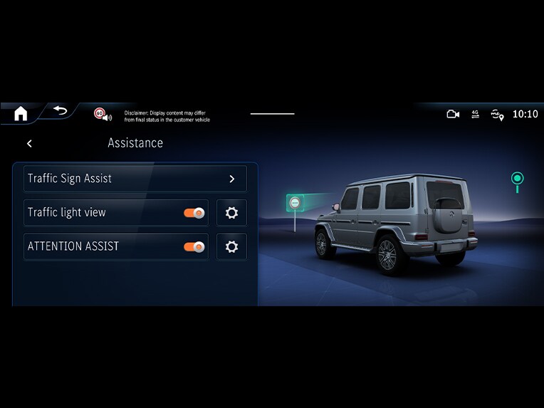 Verkehrszeichen-Assistent in der vollelektrischen G-Klasse von Mercedes-Benz.