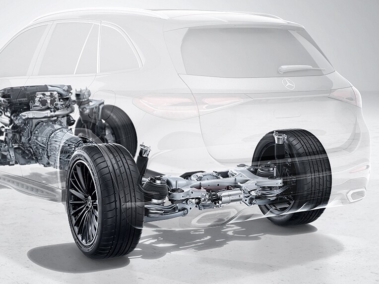 Eine technische Illustration der AIRMATIC im GLC von Mercedes-Benz.