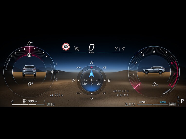 Eine grafische Darstellung des Offroad-Cockpits im GLC von Mercedes-Benz.