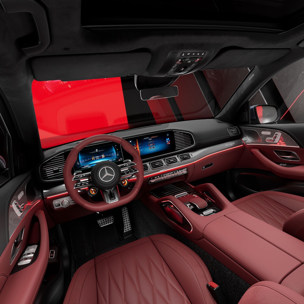 Vista laterale della Mercedes-AMG GLE SUV nel colore MANUFAKTUR argento high-tech magno Edition.