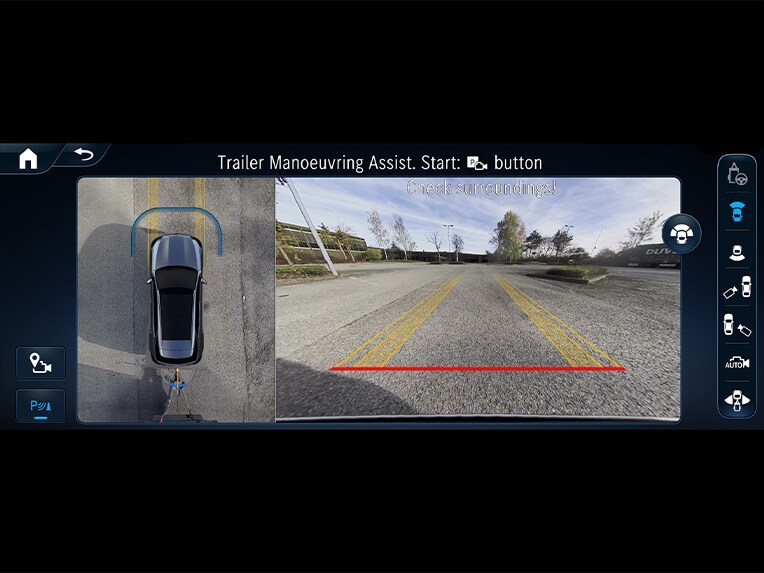 Une illustration de l'assistant de remorque pour les manœuvres dans la Mercedes-Benz GLE.