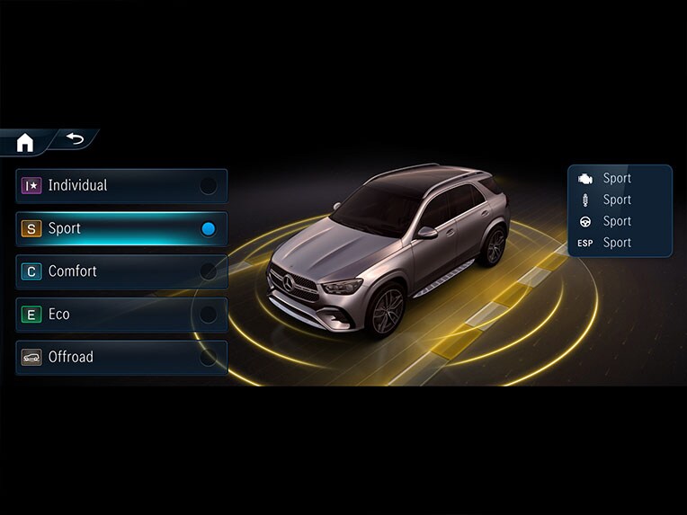 DYNAMIC SELECT sur l'écran de la Mercedes-Benz GLE.
