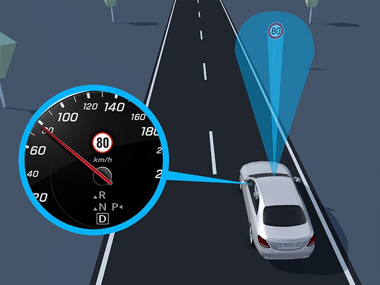 Der Verkehrszeichen-Assistent des GLS von Mercedes-Benz.