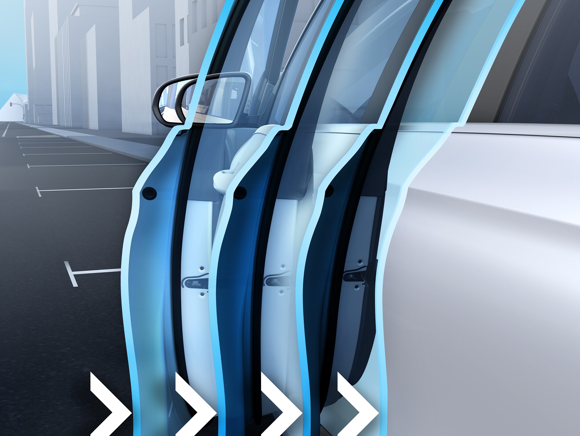 Veranschaulichung der Servoschließfunktion des GLS von Mercedes-Benz.