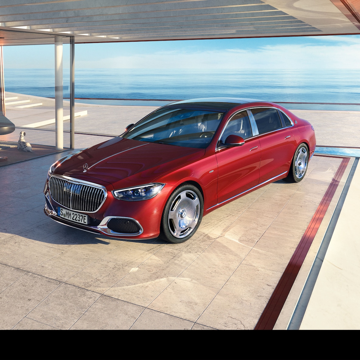Vue avant de 3/4 de la Classe S de Mercedes-Maybach.