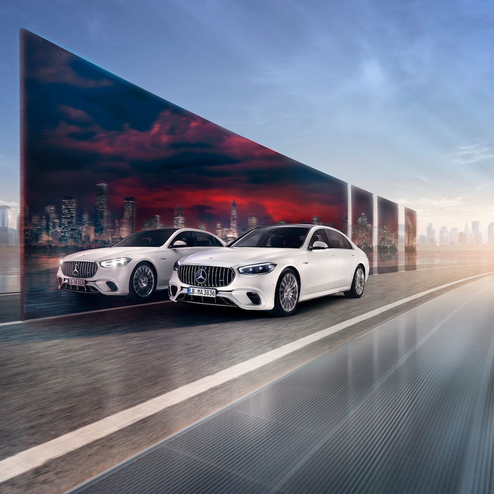 Vue dynamique de la Mercedes-AMG S 63 E PERFORMANCE (photo pendant la conduite).