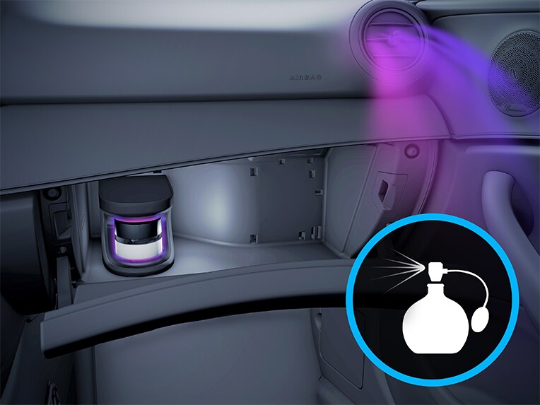 Das AIR-BALANCE Paket im OLED Zentraldisplay der Mercedes-Benz S-Klasse Limousine.