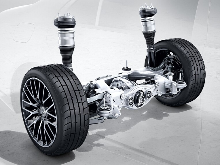 La direction de l'essieu arrière de la Mercedes-Benz Classe S Berline.