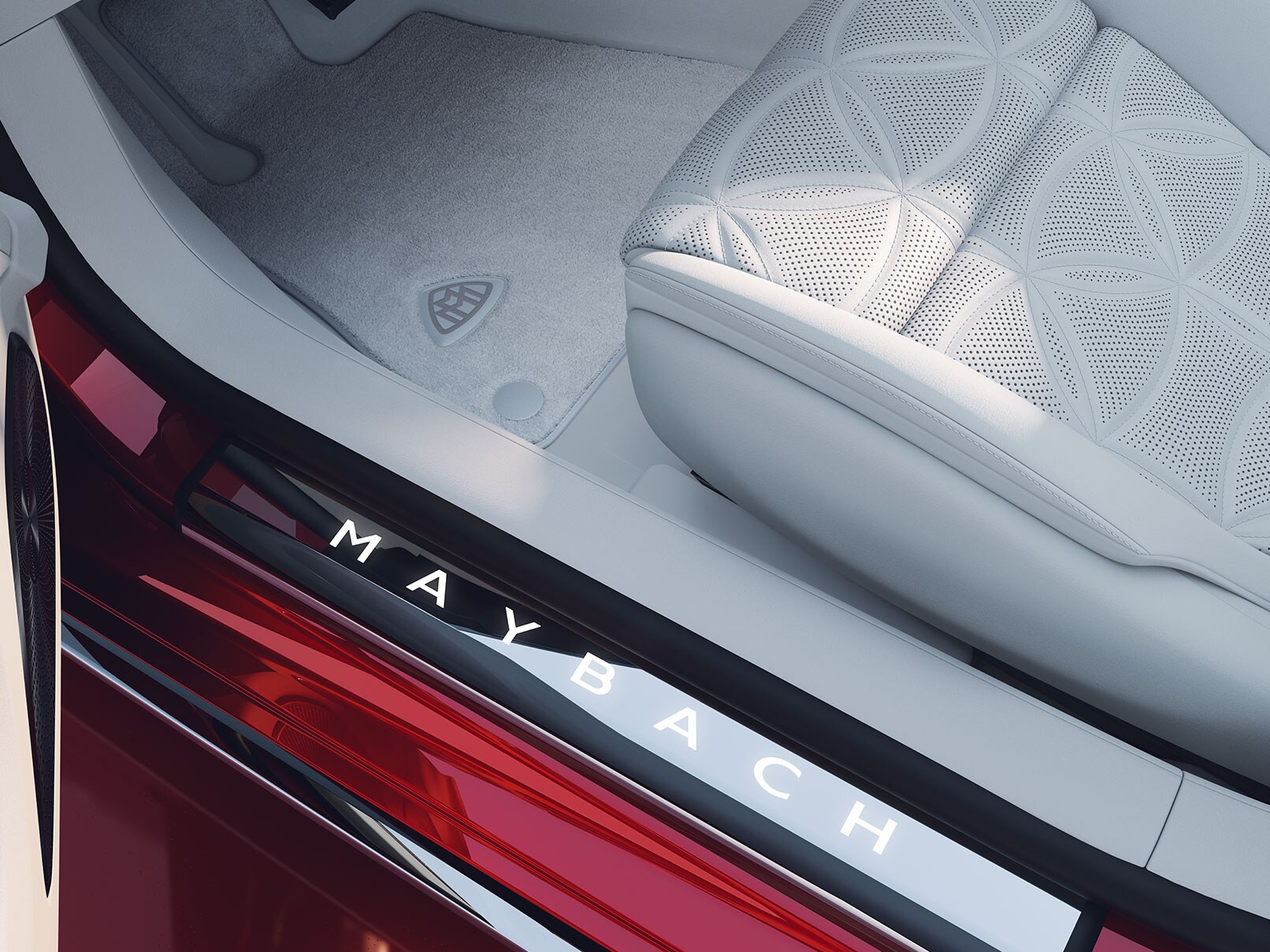 Thảm sàn dày và ngưỡng cửa được mở rộng trên xe Mercedes-Maybach SL 680.