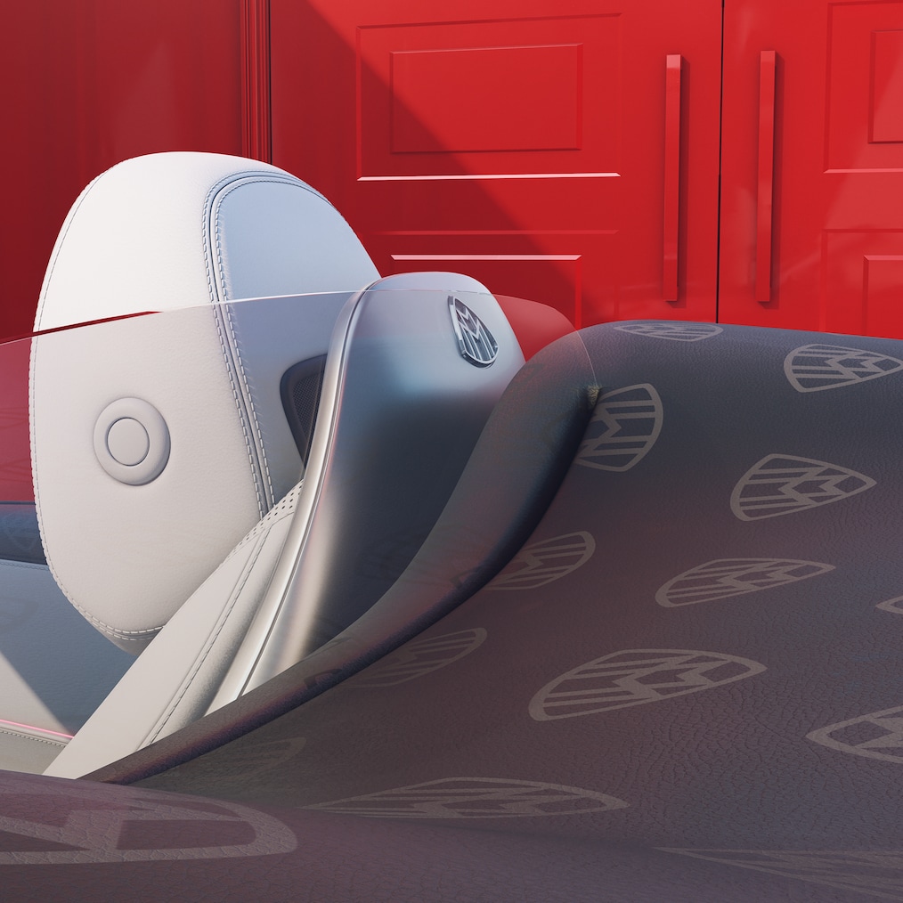 Vue latérale arrière de l'appuie-tête avec dossier exclusif et sigle MAYBACH.