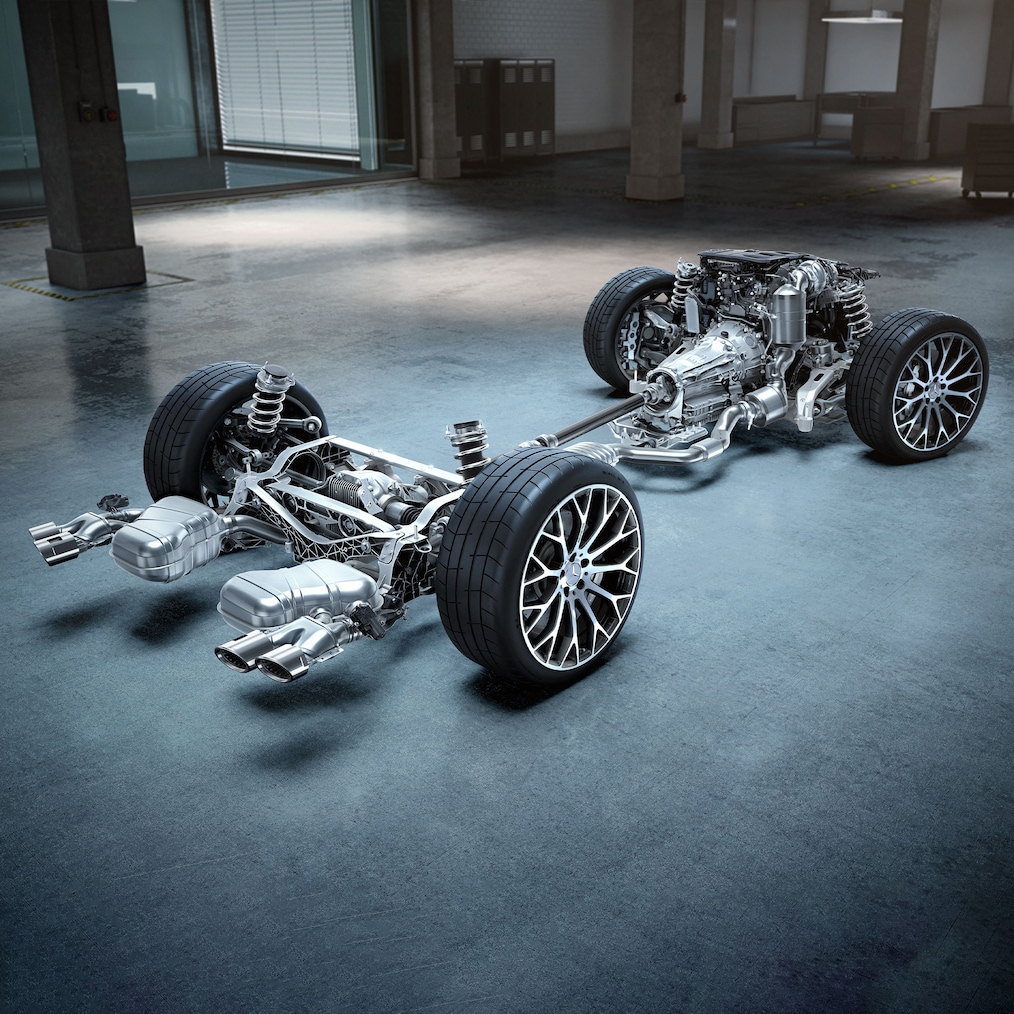 Catena cinematica della Mercedes-AMG SL Roadster nell'area engineering.