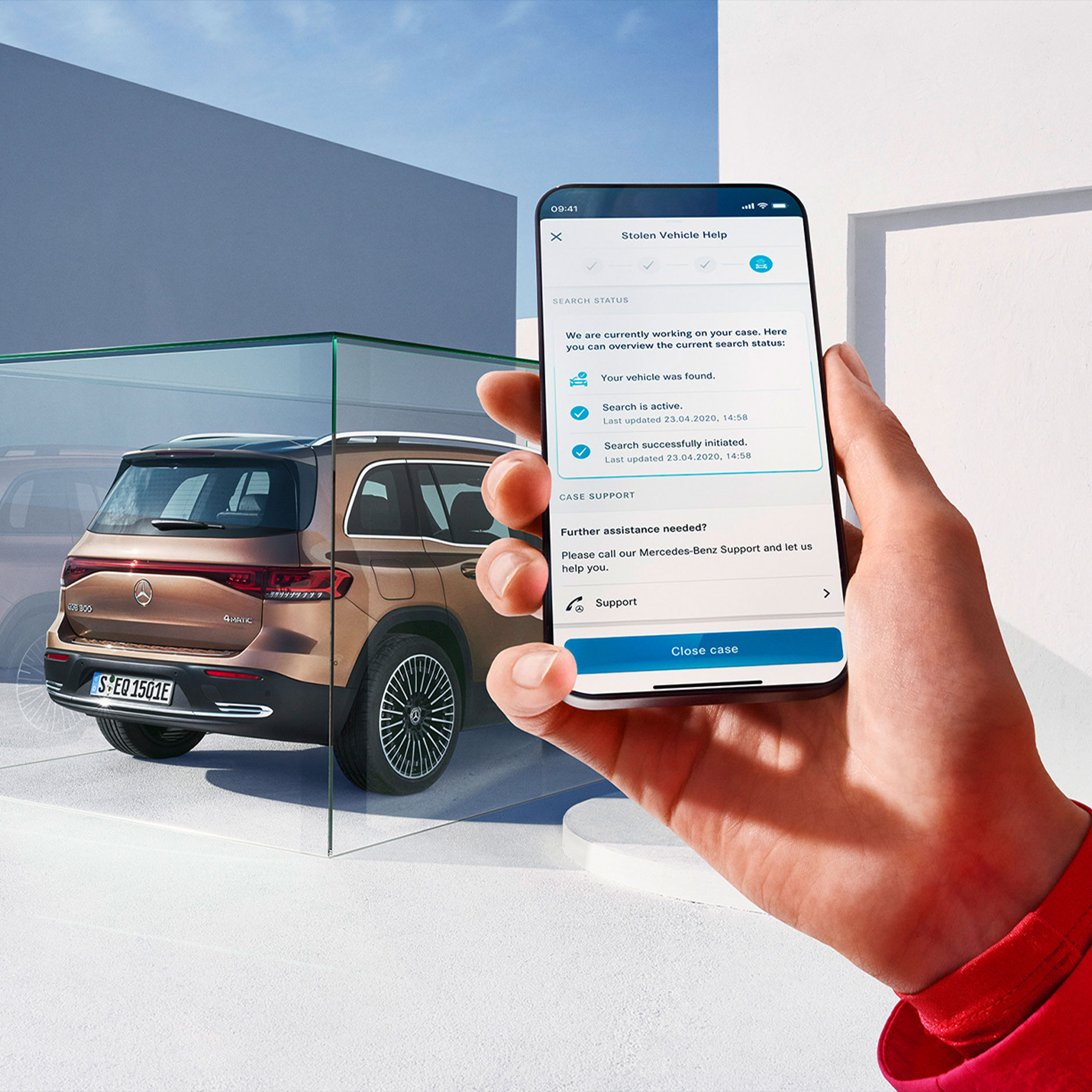 Assistance en cas de vol du véhicule | GUARD 360° | Mercedes-Benz Une assistance en cas de vol du véhicule est proposée sur smartphone via un service connecté GUARD 360° dans l'application Mercedes-Benz.