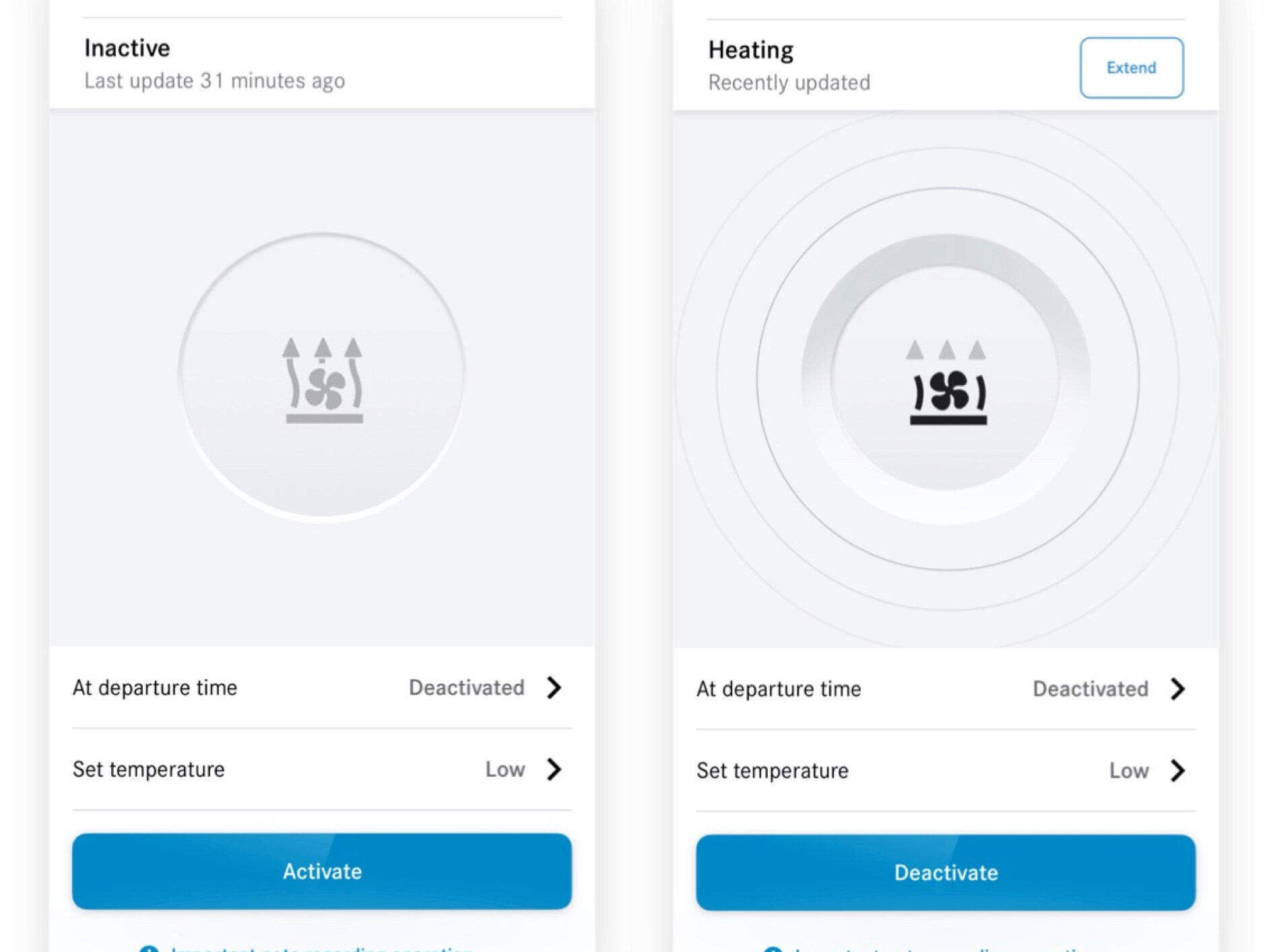Sur un smartphone, la climatisation est réglée à l’aide du service connecté Chauffage autonome/ventilation à l’arrêt.