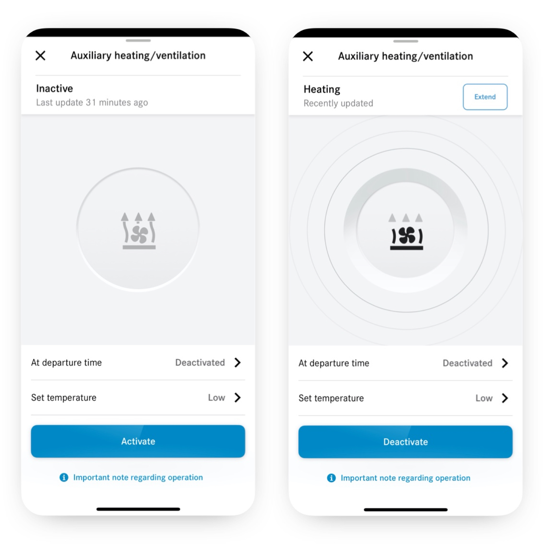 Chauffage autonome/Ventilation à l'arrêt | Pack Excellence | Mercedes-Benz Sur un smartphone, la climatisation est réglée à l’aide du service connecté Chauffage autonome/ventilation à l’arrêt.