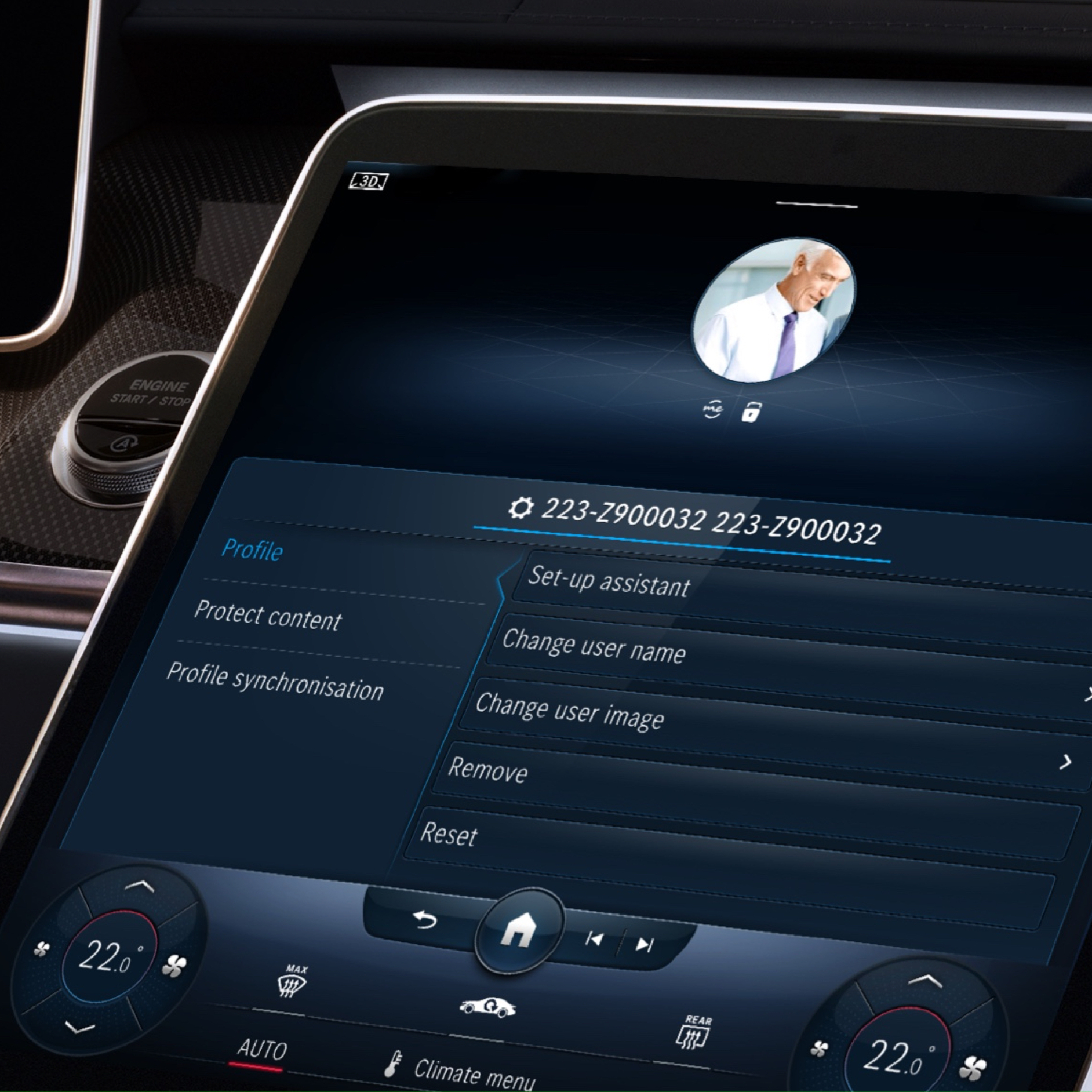 Personnalisation | Pack Excellence | Mercedes-Benz Un profil personnel est créé sur l’écran du système multimédia MBUX avec le service connecté Personnalisation.
