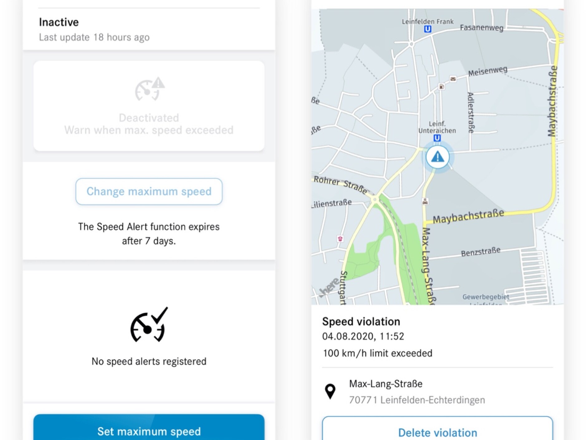 Su uno smartphone si vedono le diverse schermate che compaiono quando il Digital Extras Speedfencing è attivato e accerta una violazione.
