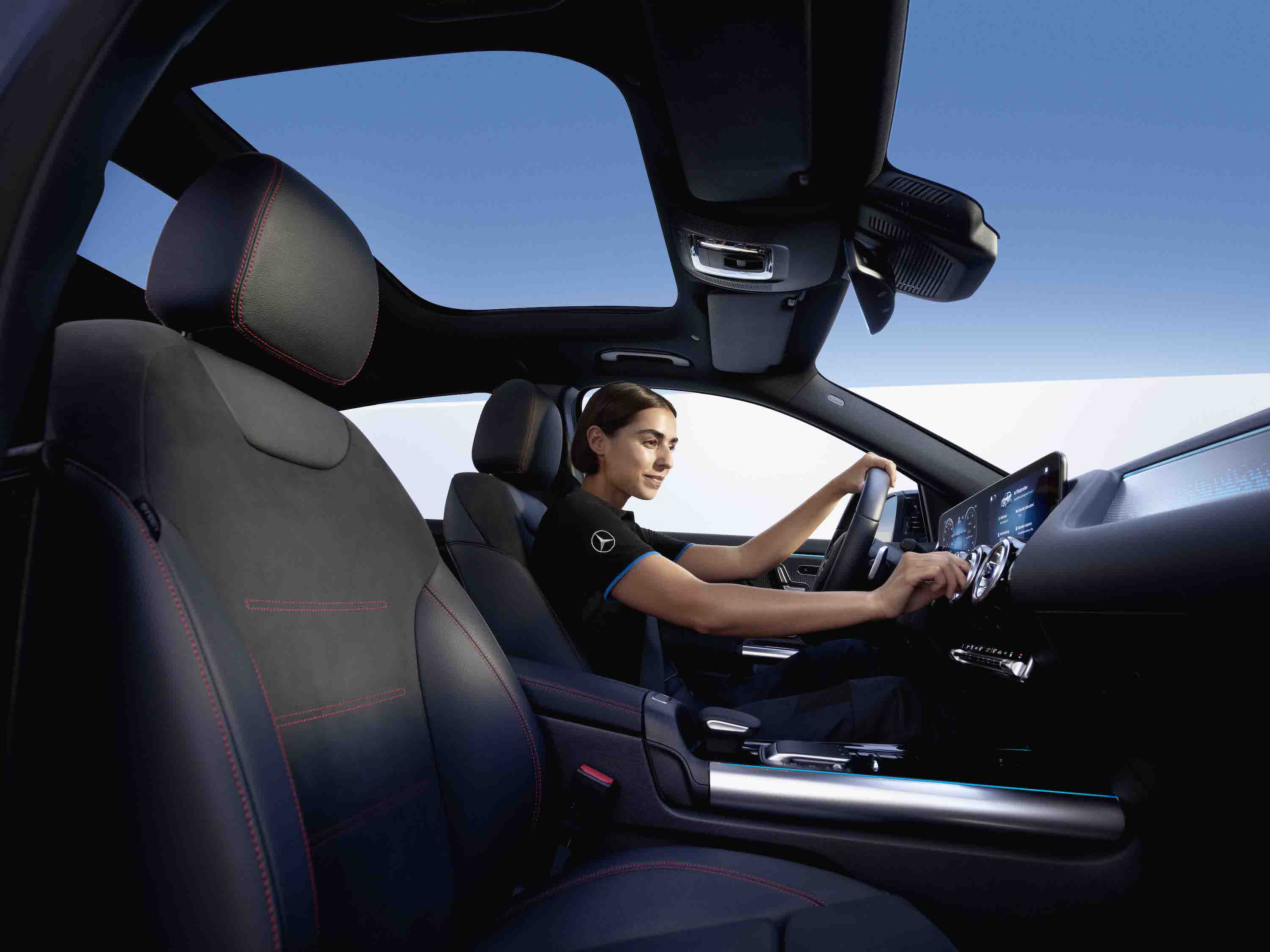 Cabin air filter | Mercedes-Benz A technician sitting in the Mercedes-Benz vehicle and checking cabin air filter.