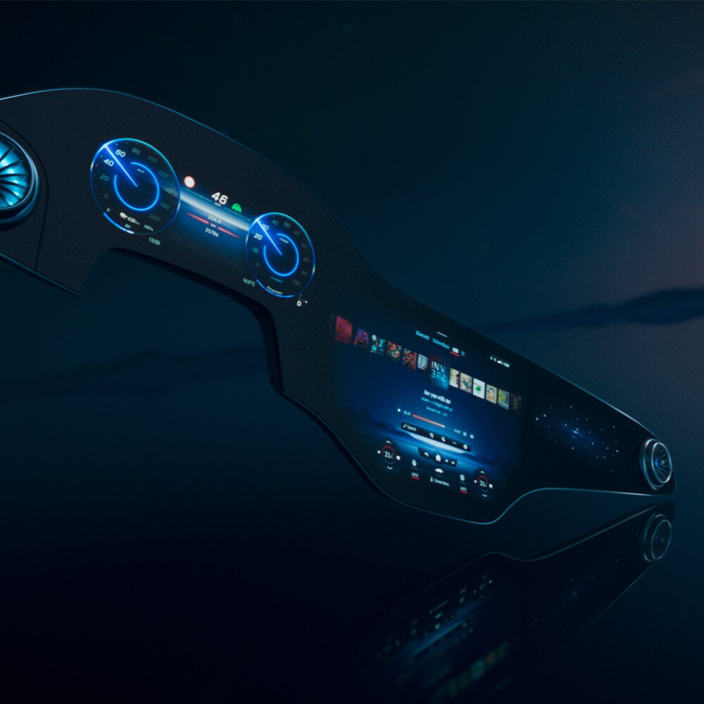 L'écran MBUX flottant librement dans un espace imaginaire.