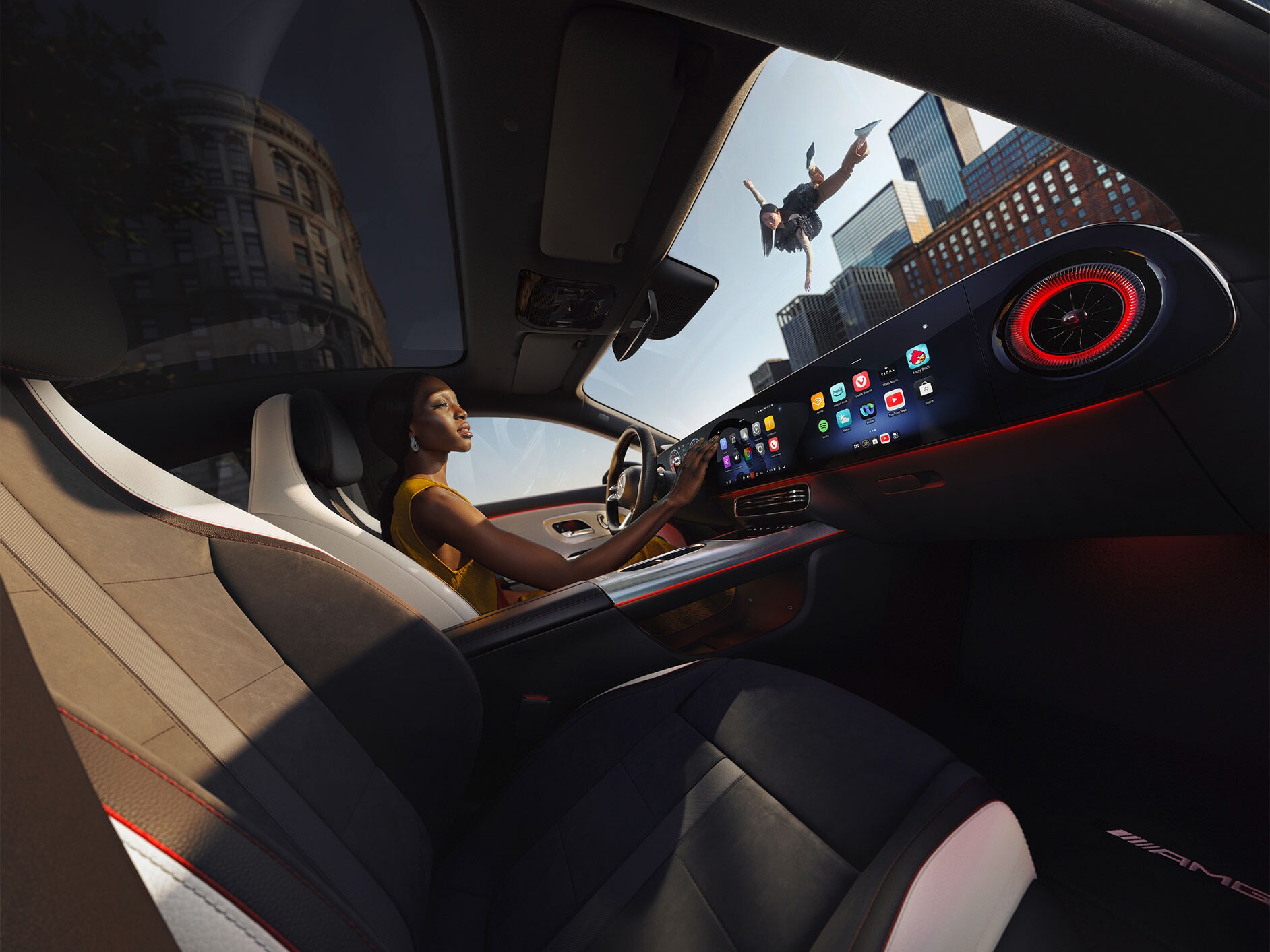Intérieur d'une Mercedes-Benz.