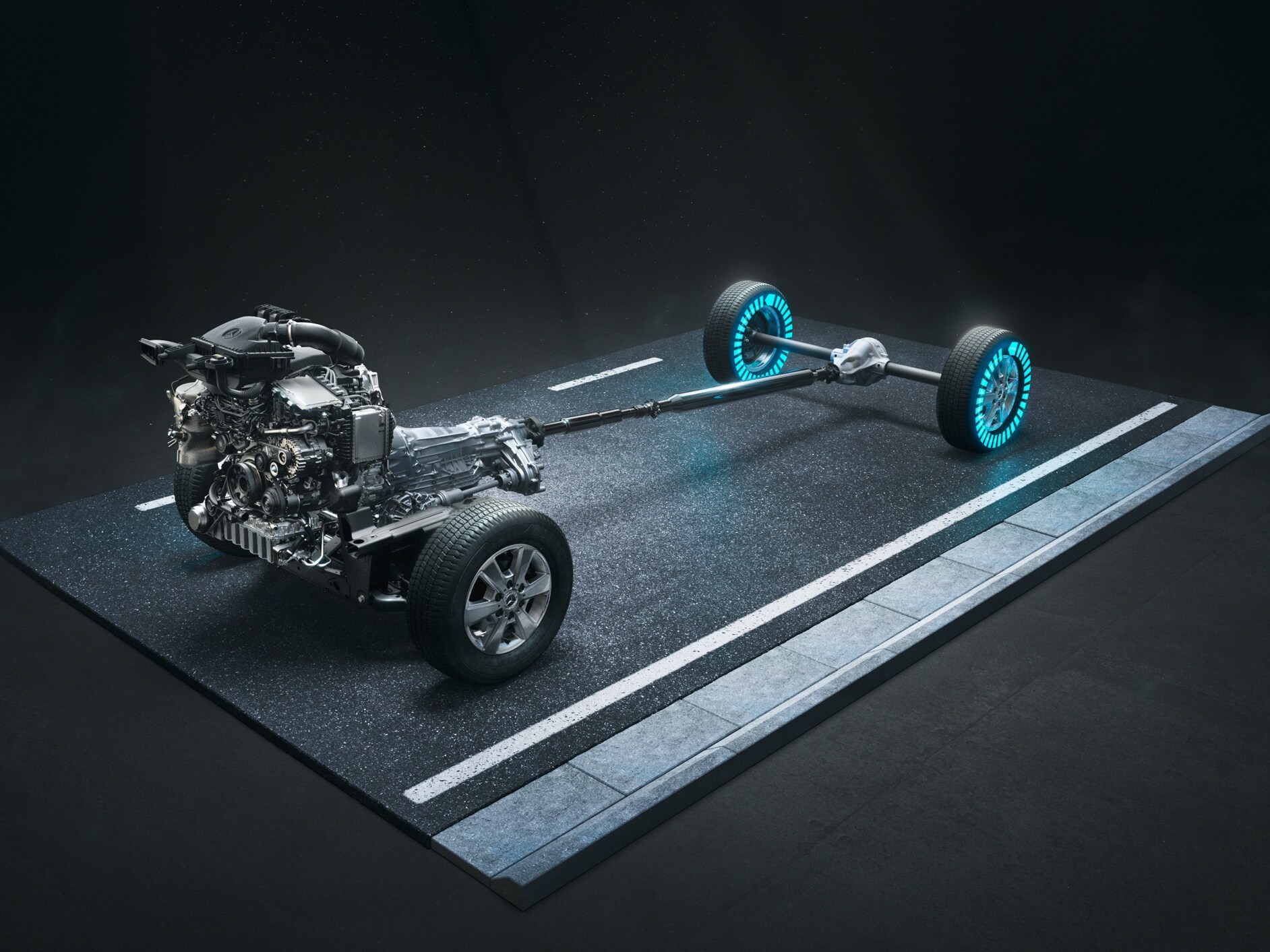 Der 4x4 Allradantrieb mit Torque-on-Demand des Sprinter Pritschenfahrzeugs.