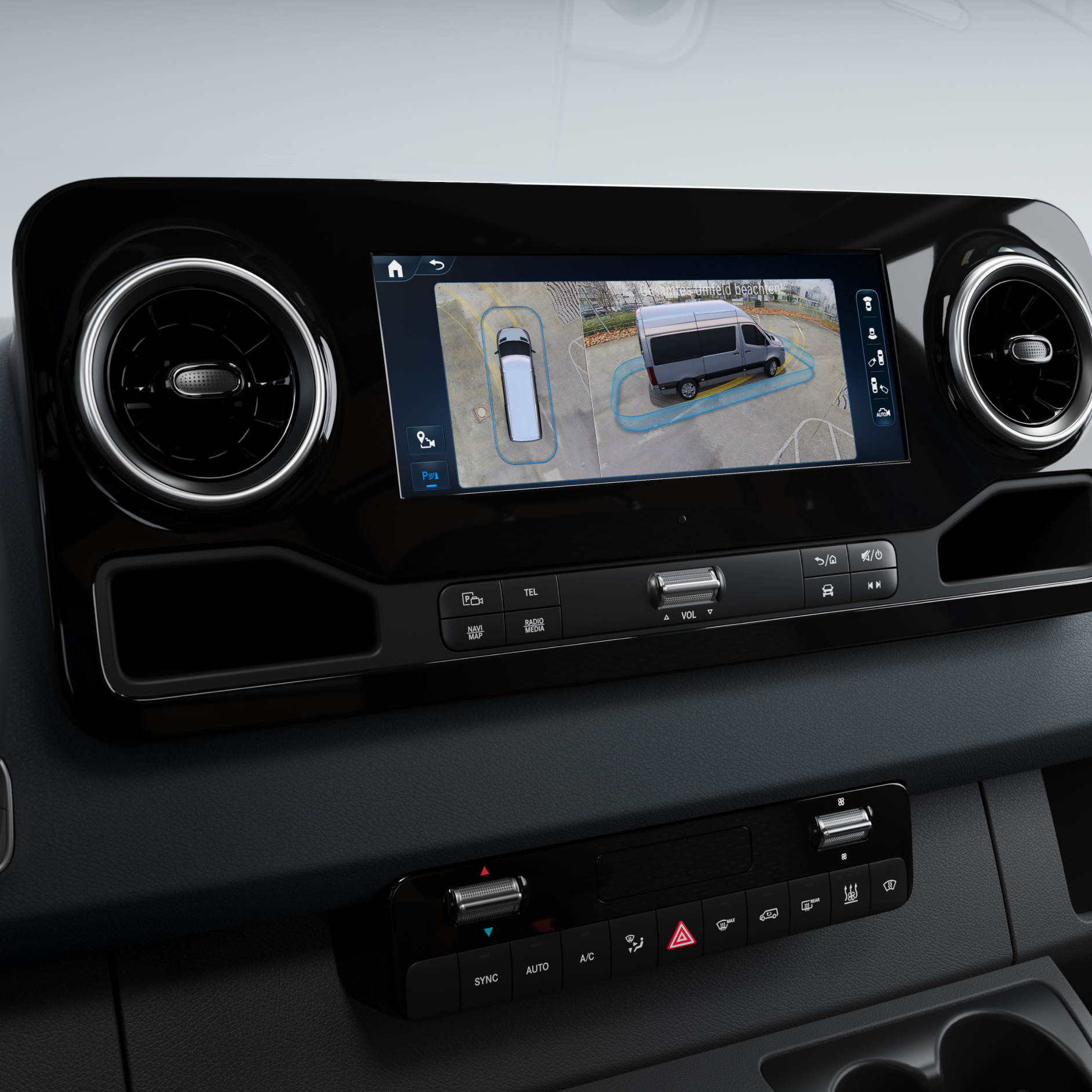 Sistema multimediale MBUX | 3D Surround View | Mercedes-Benz La 3D Surround View nel sistema multimediale MBUX di un veicolo commerciale Mercedes-Benz.