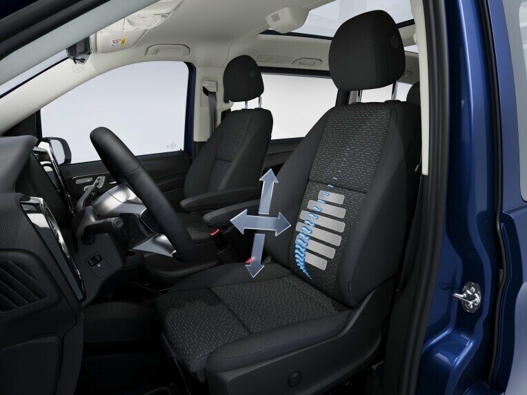 Abbildung der 4-Wege-Lordosenstütze im Mercedes-Benz Vito.