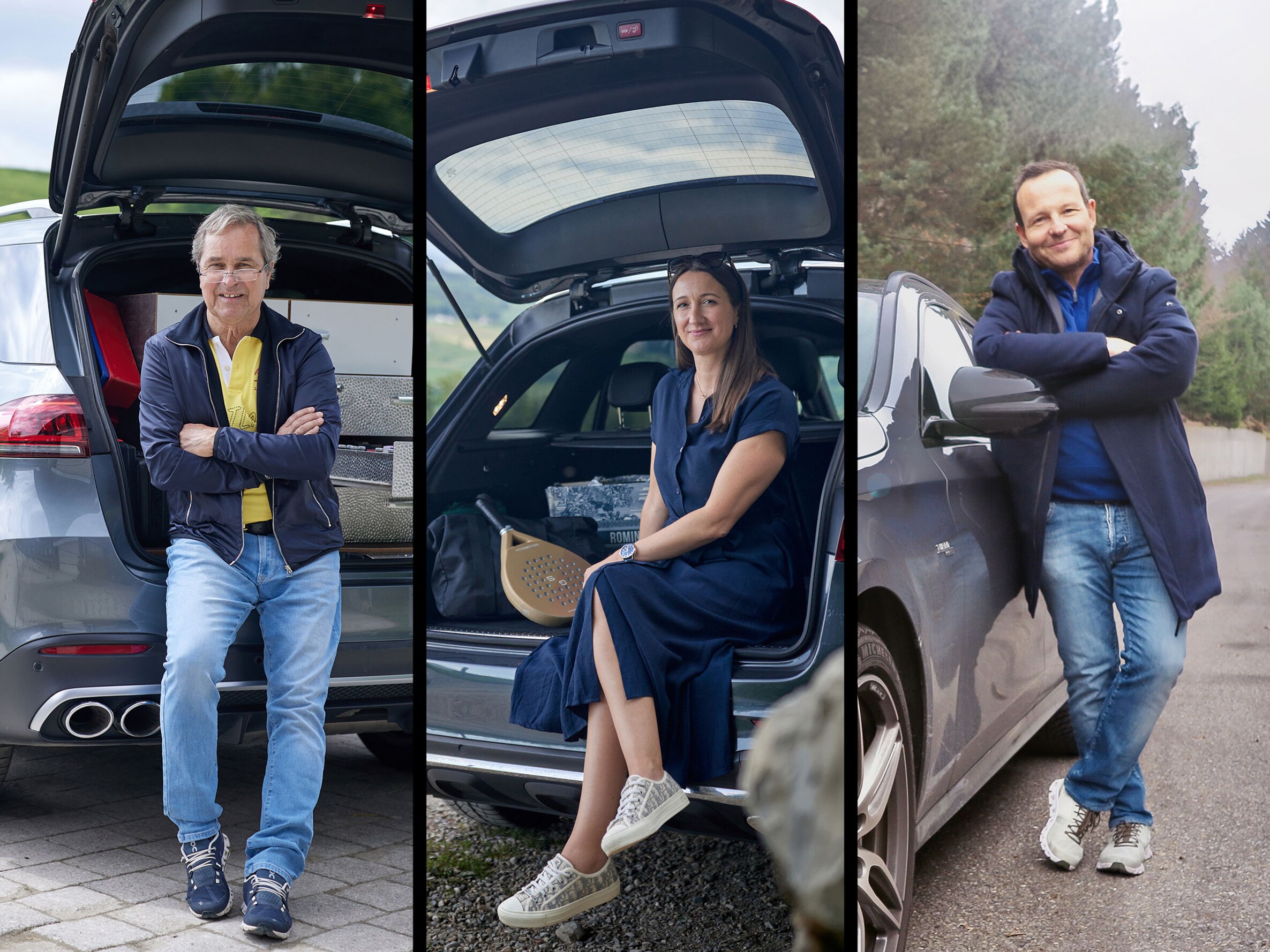 Fünf Menschen vor ihrem Auto