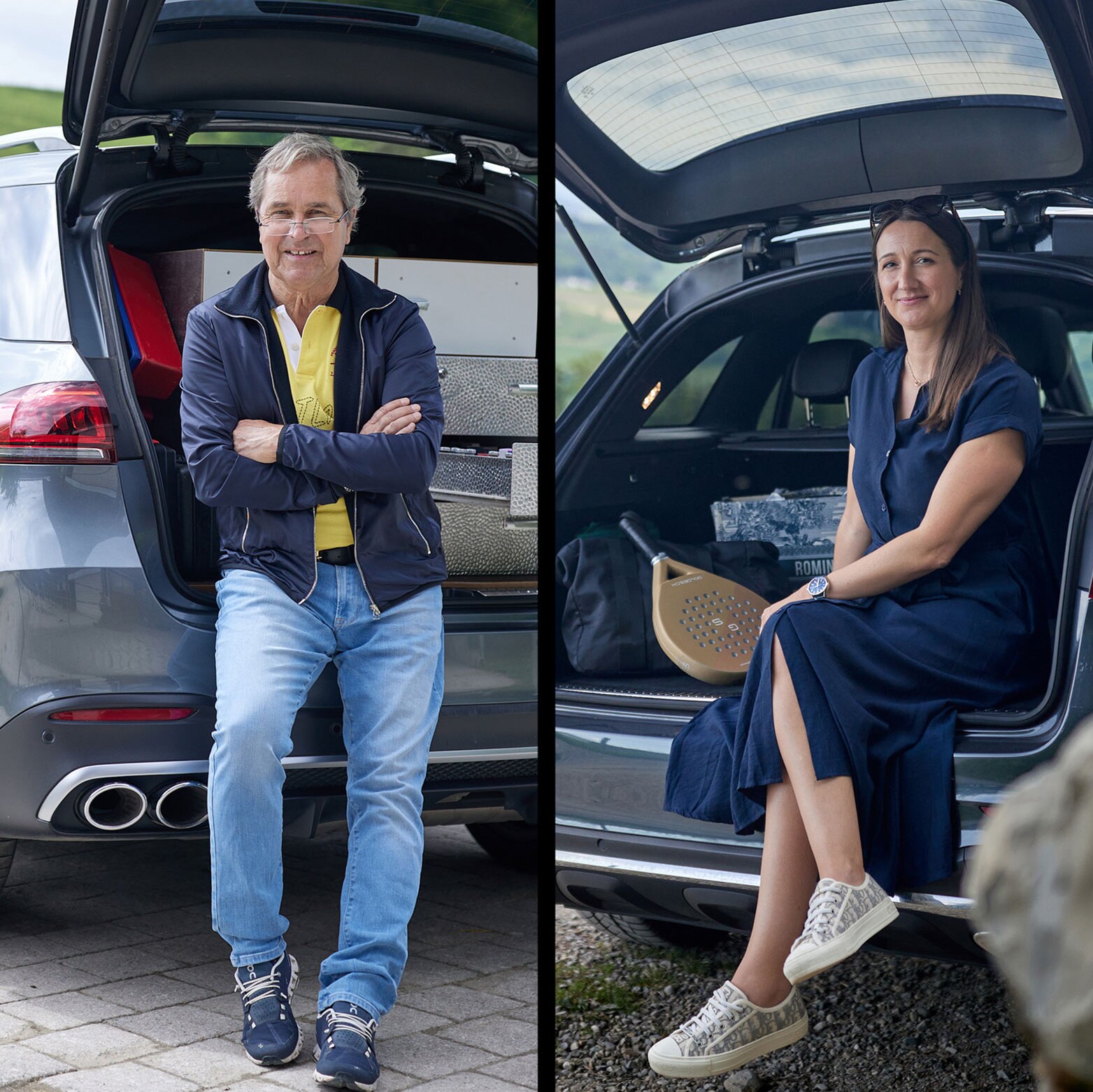 Fünf Menschen vor ihrem Auto
