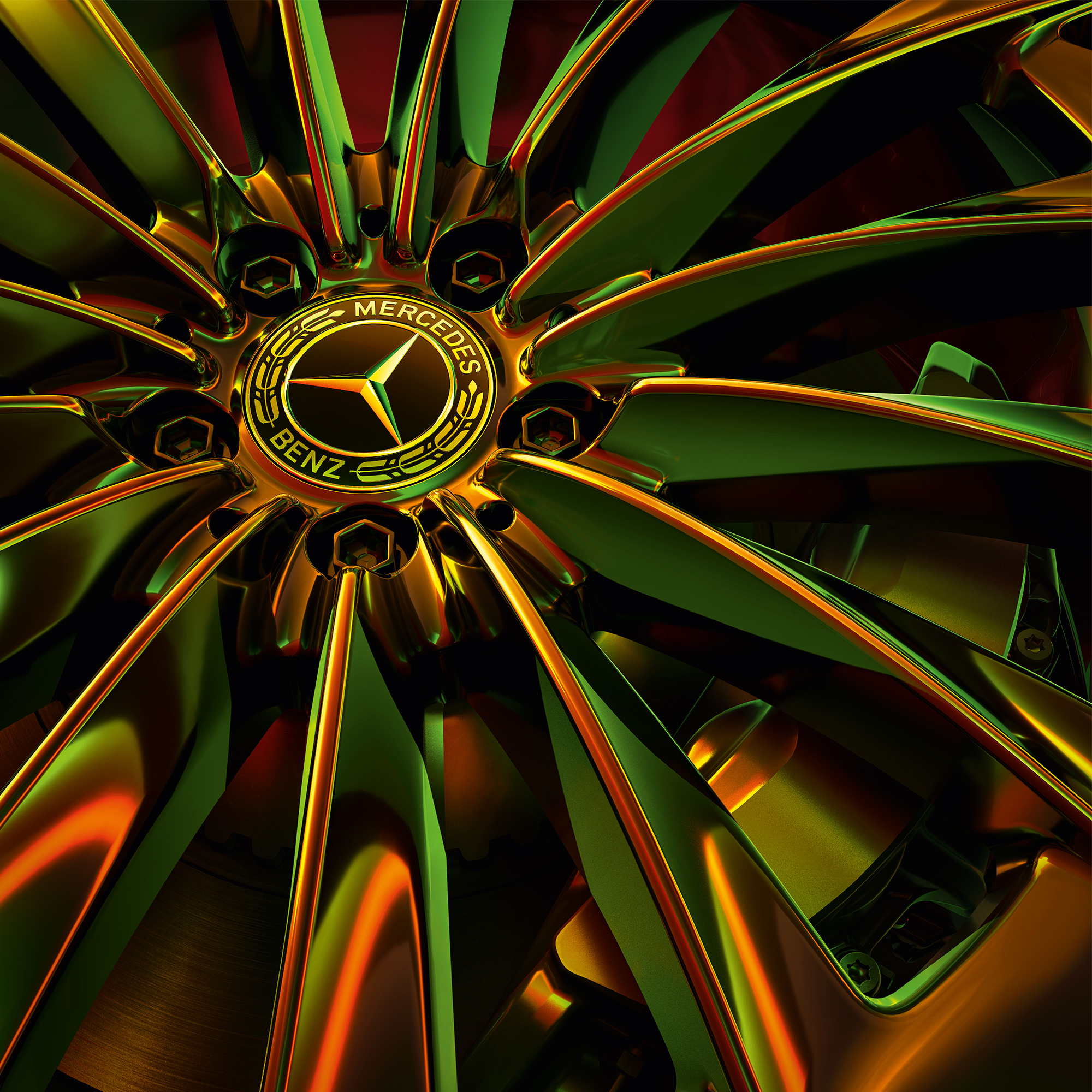 Scatto dettagliato di una ruota Mercedes-Benz, nitido e ingrandito. Cerchio Mercedes-Benz