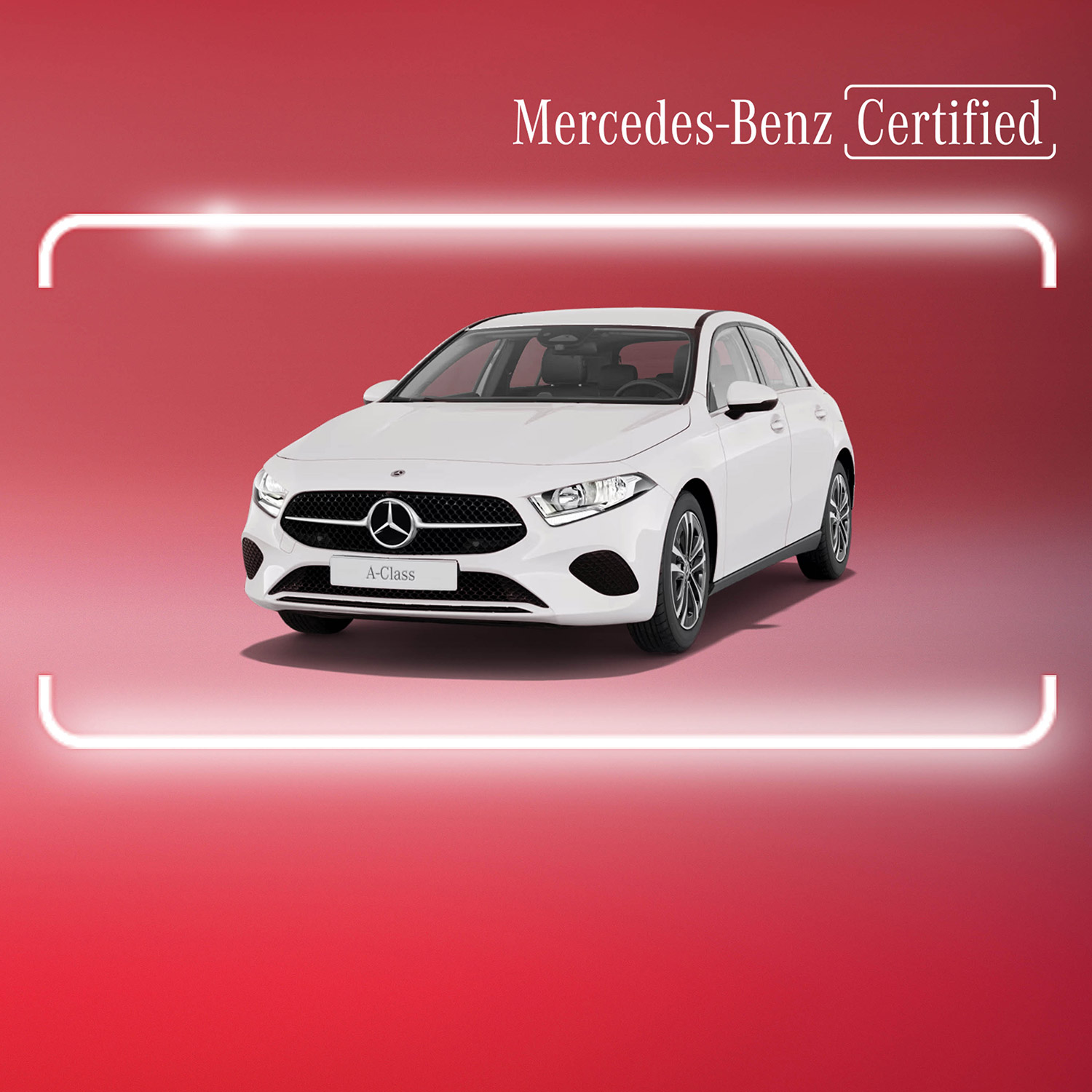 Un veicolo Mercedes-Benz su sfondo rosso.