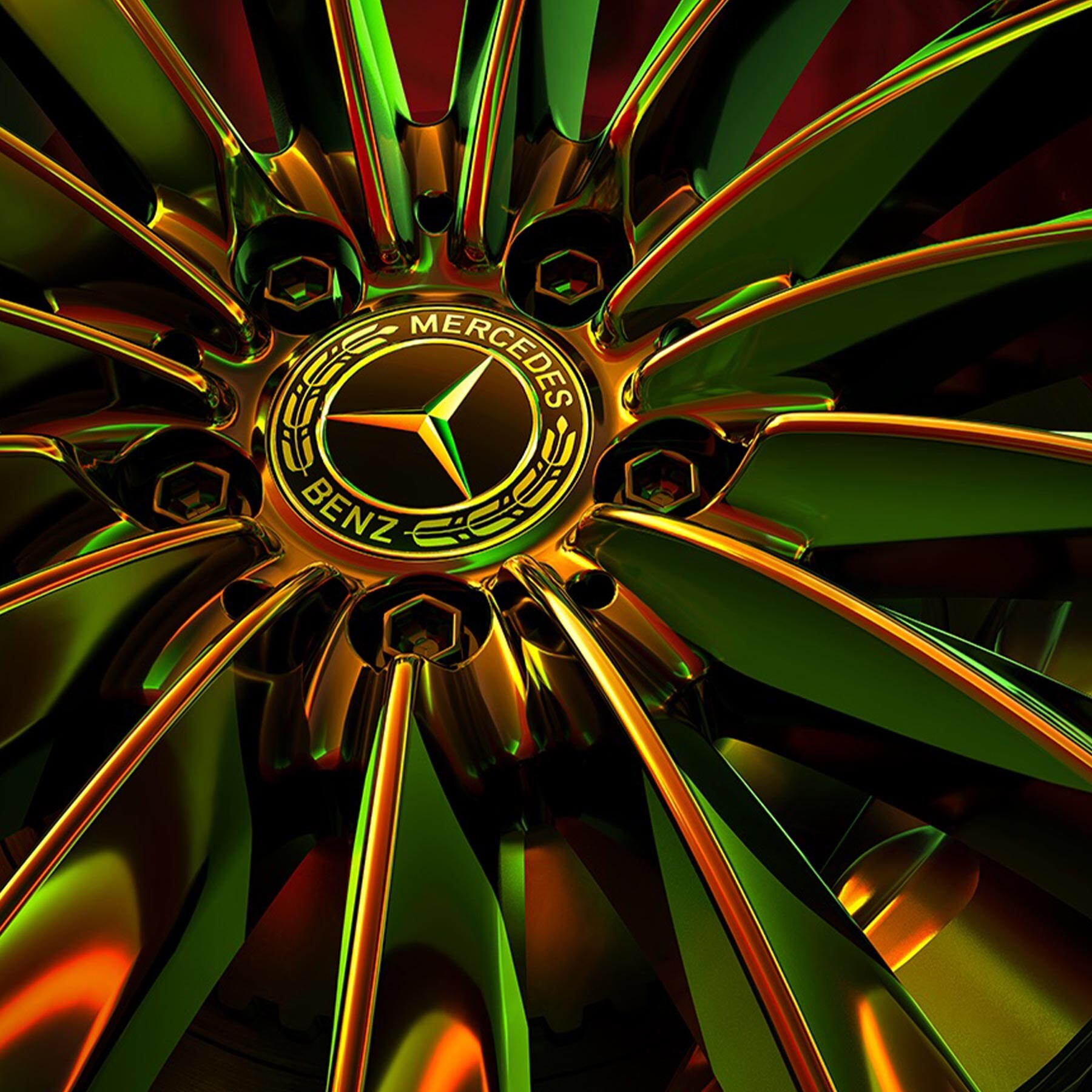 Detailaufname einer Mercedes-Benz-Felge.